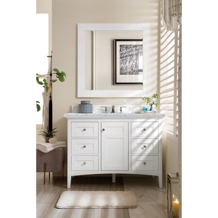 James Martin Vanities Palisades 48in Single Vanity, Bright White w/ 3 CM Carrara Marble Top 527-V48-BW-3CAR
